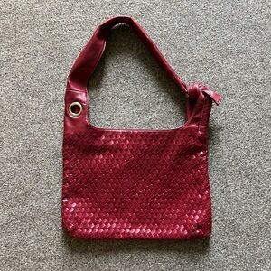 Pritzi Woven Leather Red Hobo Shoulder Tote Satchel Hand Bag Purse Zip Closure